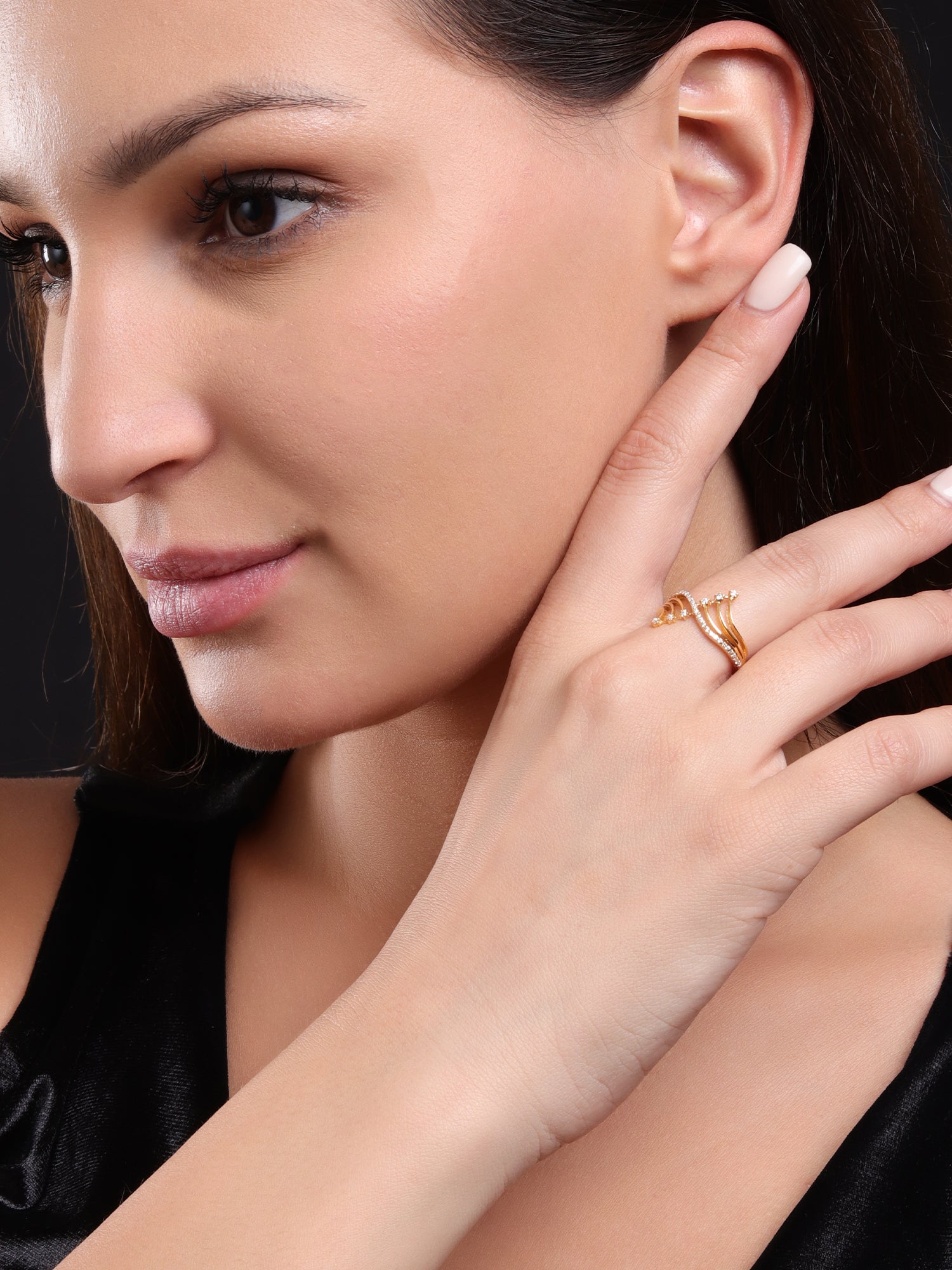 Soraya Luxe 925 Sterling Silver Moissanite Diamond 18K Gold Plated Poise Ring