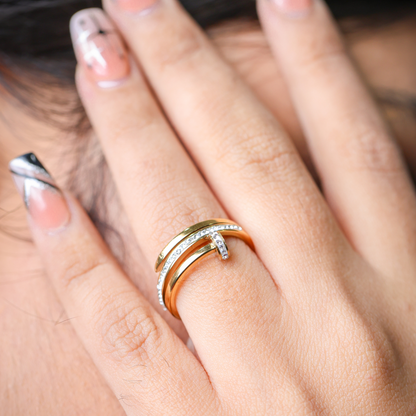 White nail ring - 18K Gold Plated/ Anti Tarnish -Waterproof