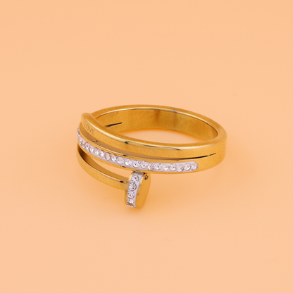 White nail ring - 18K Gold Plated/ Anti Tarnish -Waterproof