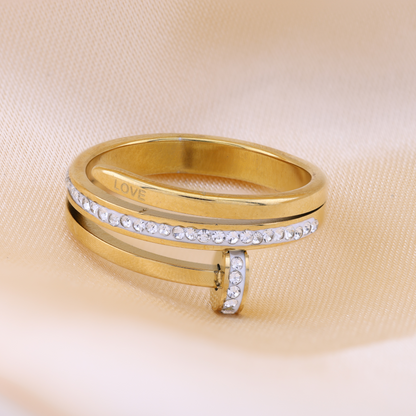 White nail ring - 18K Gold Plated/ Anti Tarnish -Waterproof