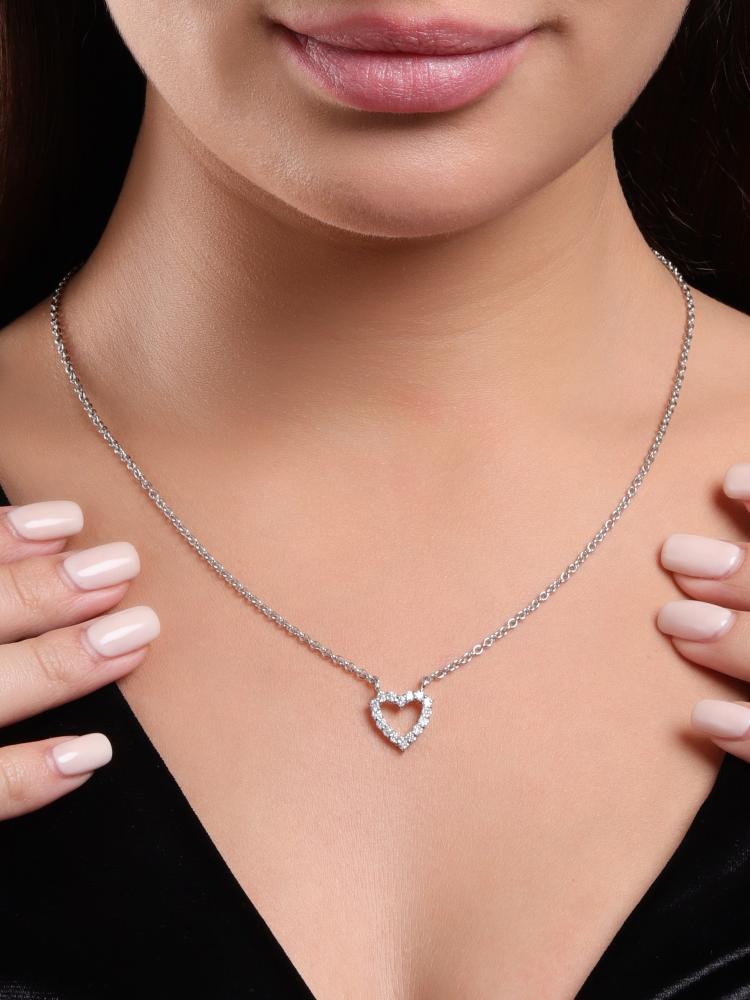 925 Sterling Silver Moissanite Diamond Rhodium-Plated Heart Pendant Necklace With Chain