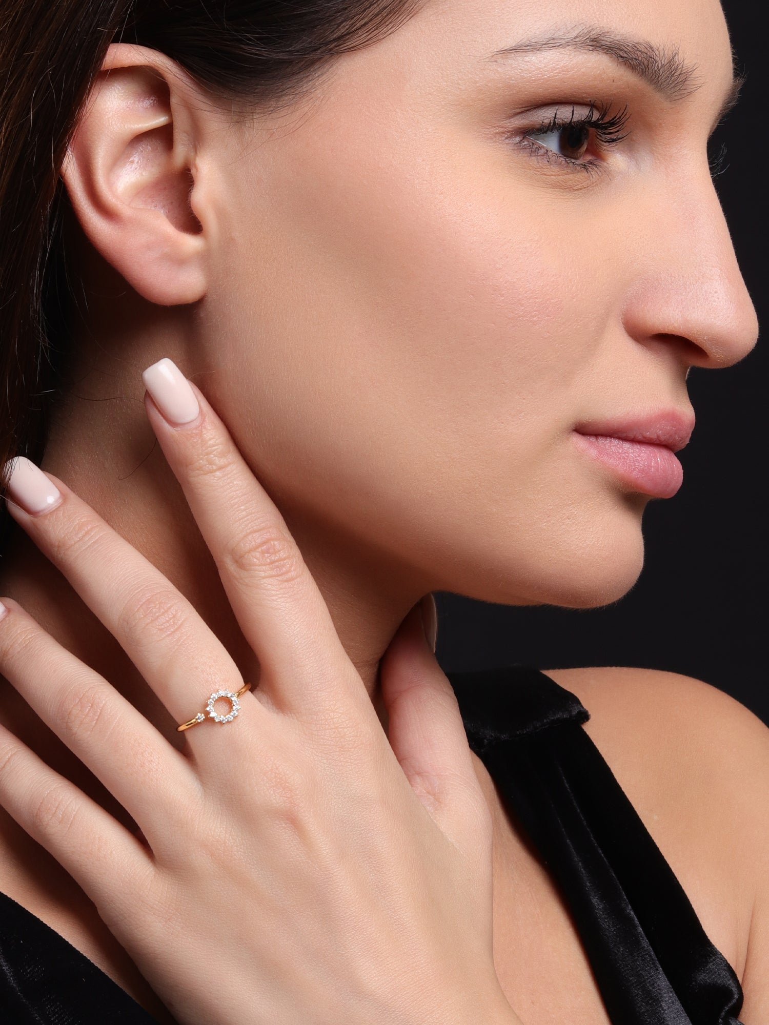 18K Gold Plated Round-Cut Floral Halo Ring