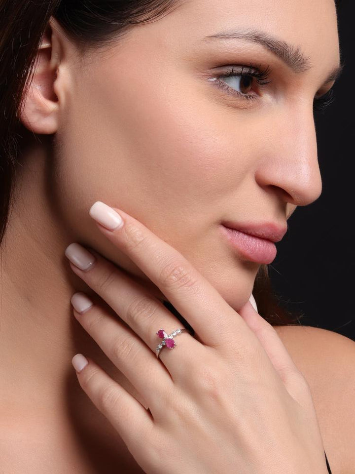 925 Sterling Silver Natural Ruby Rhodium-Plated  Ring Band