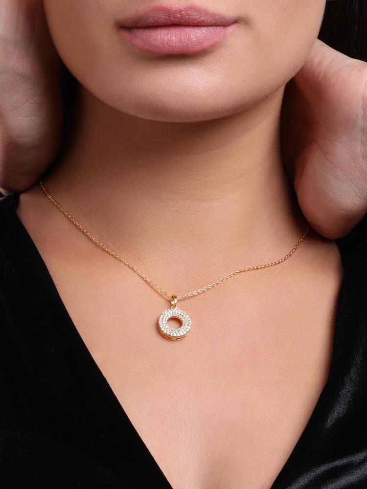 925 Sterling Silver Moissanite Diamond 18K Gold Plated Pave Open Pendant Necklace With Chain