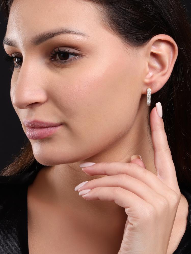 925 Sterling Silver Moissanite Diamond 18K Gold Plating Semi Hoop Earrings