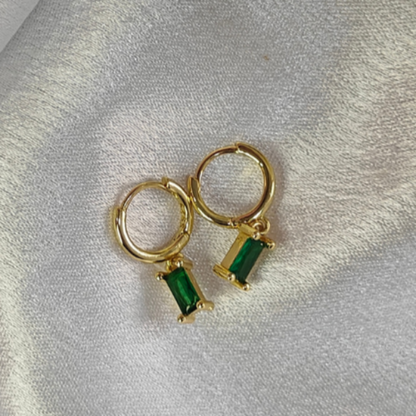 Dainty Emerald Hoop Earrings - 18K Gold Plated/ Anti Tarnish -Waterproof