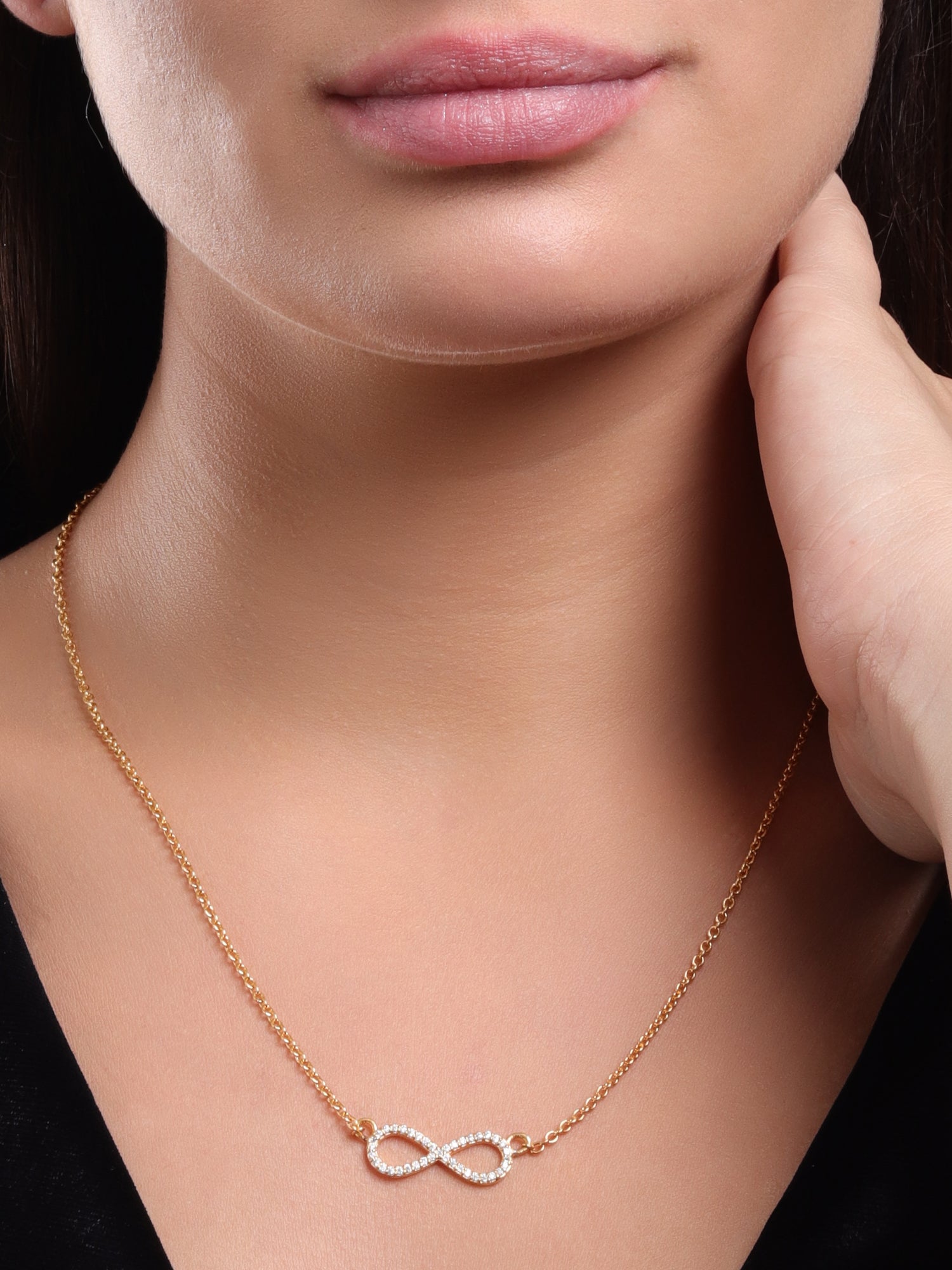 Soraya Luxe 925 Sterling Silver Moissanite Diamond 18K Gold Plated Infinity Pendant Necklace with Chain