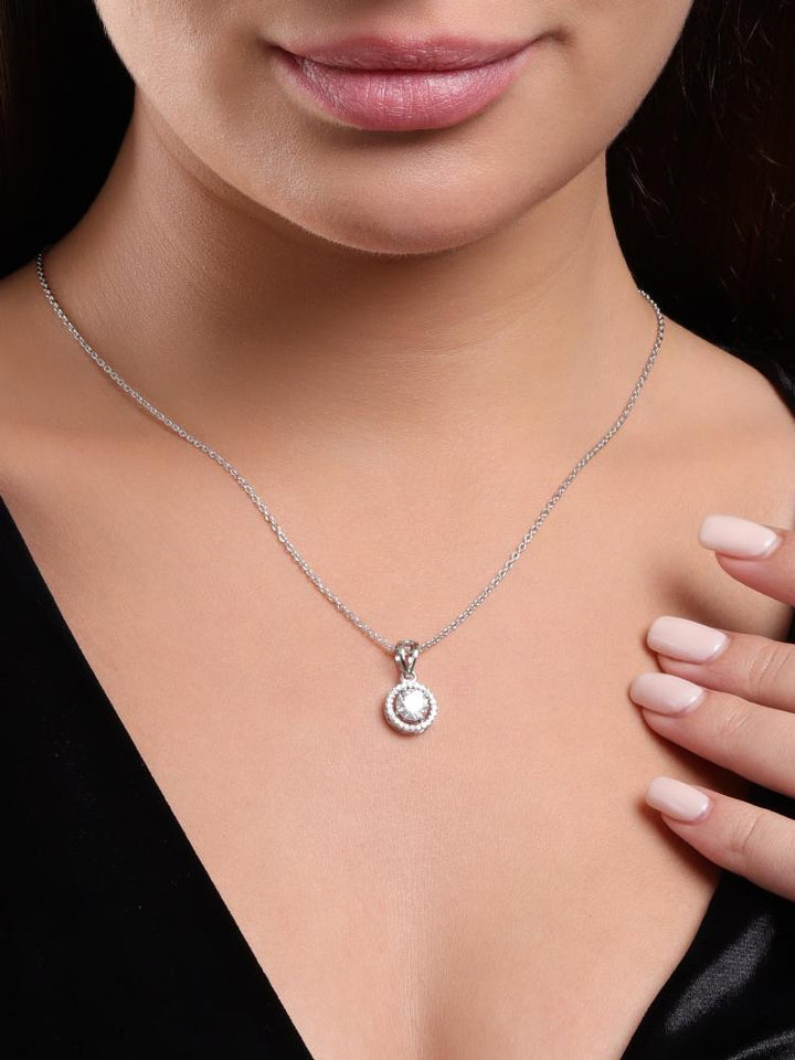 Soraya Luxe 925 Sterling Silver Moissanite Diamond Rhodium-Plated Solitaire Drop Pendant Necklace with Chain
