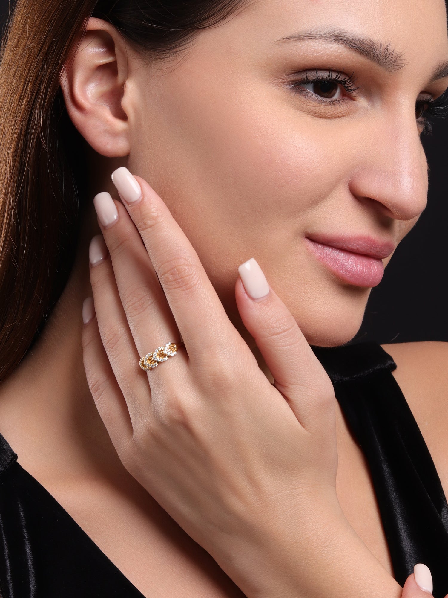 Soraya Luxe 925 Sterling Silver Moissanite Diamond 18K Gold Plated Woven Leaf Ring