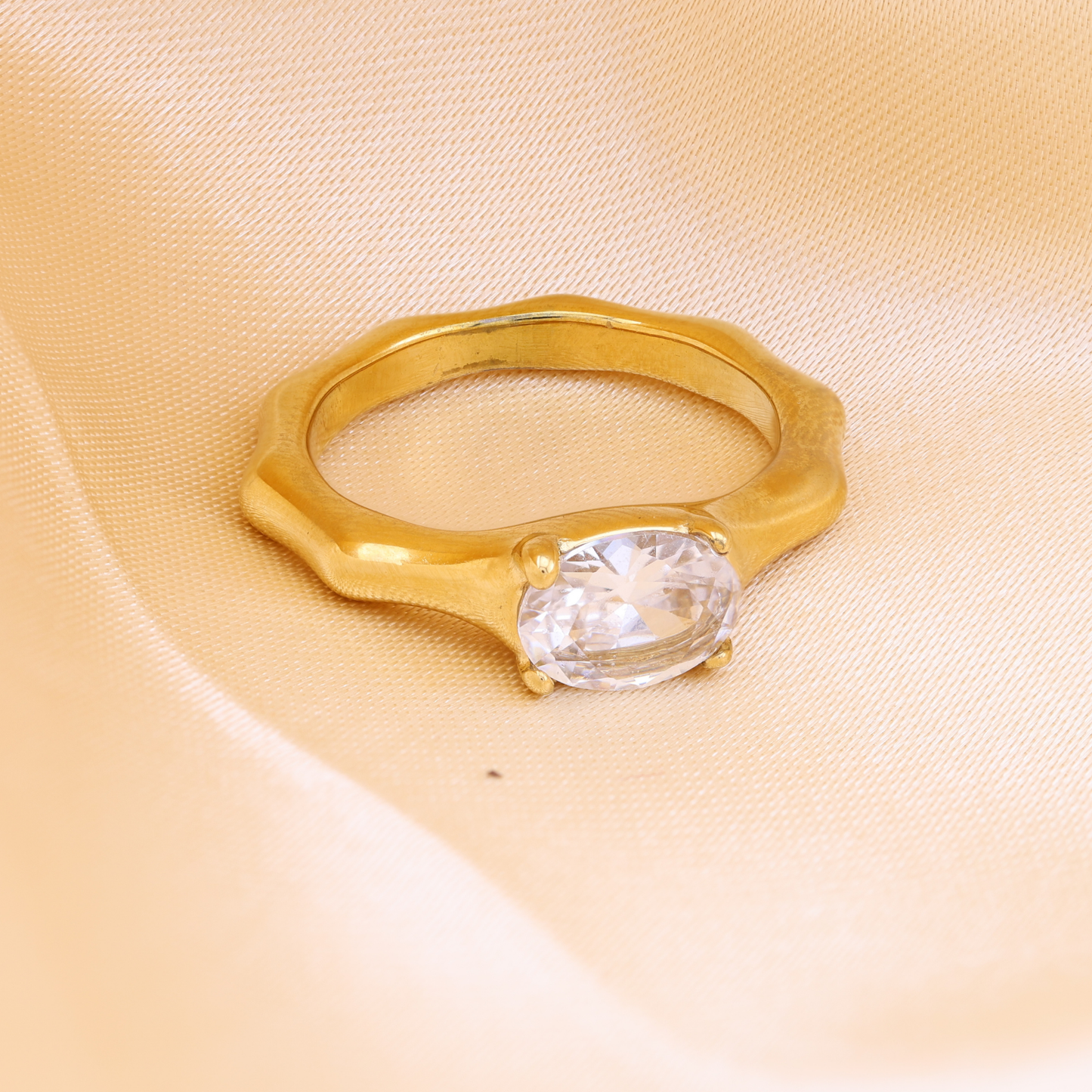 White Solitaire propose ring - 18K Gold Plated/ Anti Tarnish -Waterproof