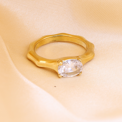 White Solitaire propose ring - 18K Gold Plated/ Anti Tarnish -Waterproof