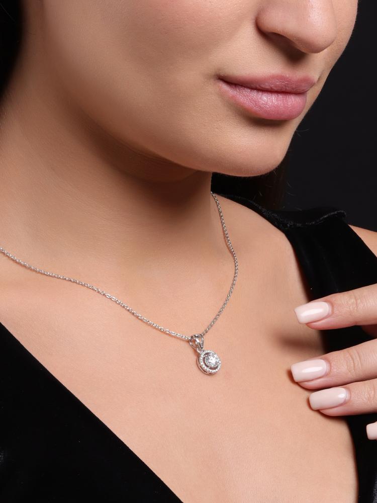 Soraya Luxe 925 Sterling Silver Moissanite Diamond Rhodium-Plated Solitaire Drop Pendant Necklace with Chain