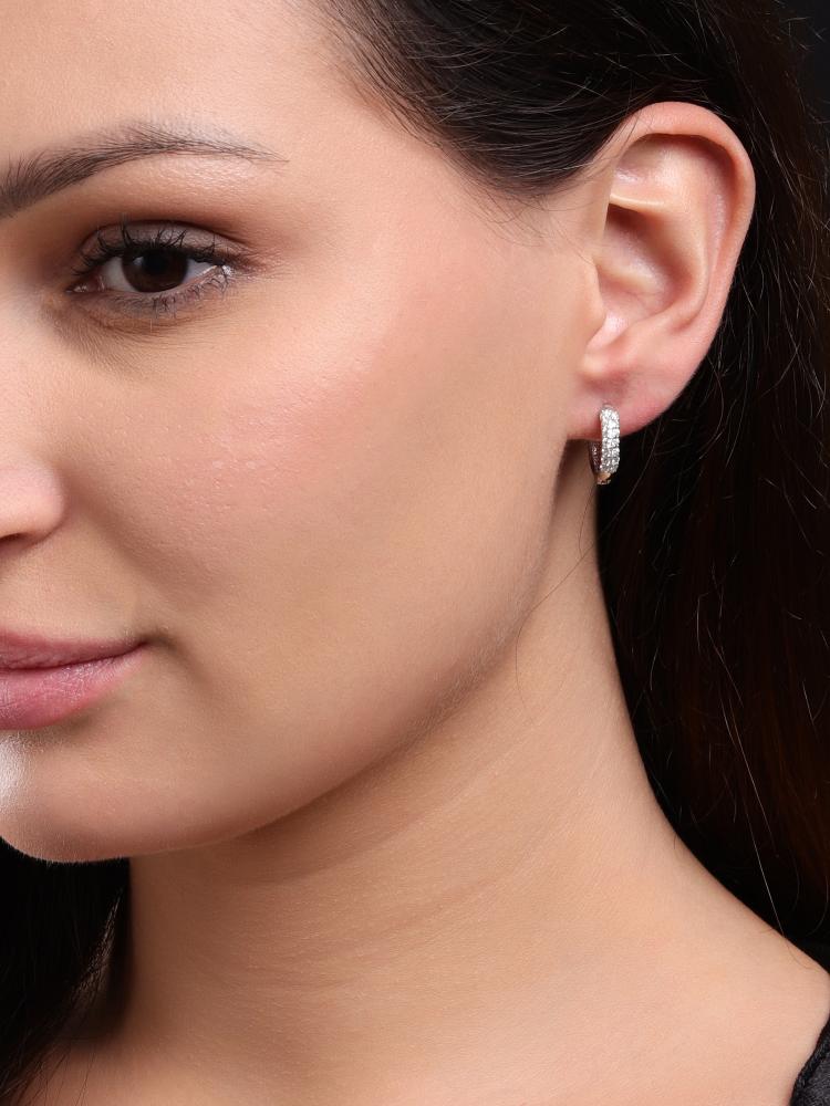 925 Sterling Silver Moissanite Diamond Rhodium-Plated Lunar Loop Earrings