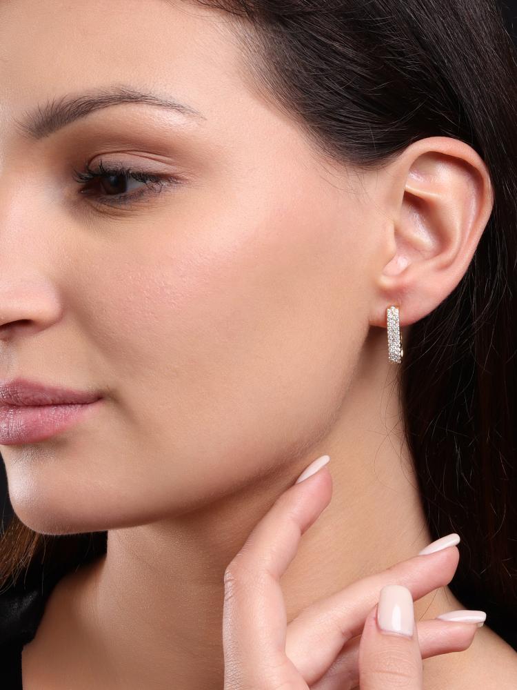 925 Sterling Silver Moissanite Diamond 18K Gold Plating Semi Hoop Earrings