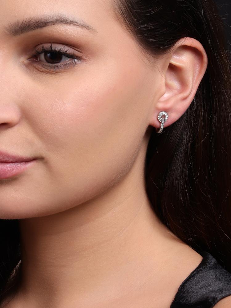 925 Sterling Silver Moissanite Diamond Rhodium-Plated Halo Semi Hoop Huggie Earrings