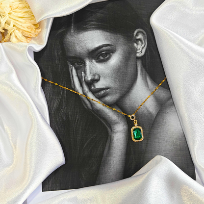 Emerald Necklace and Earrings set - 18K Gold Plated/ Anti Tarnish -Waterproof