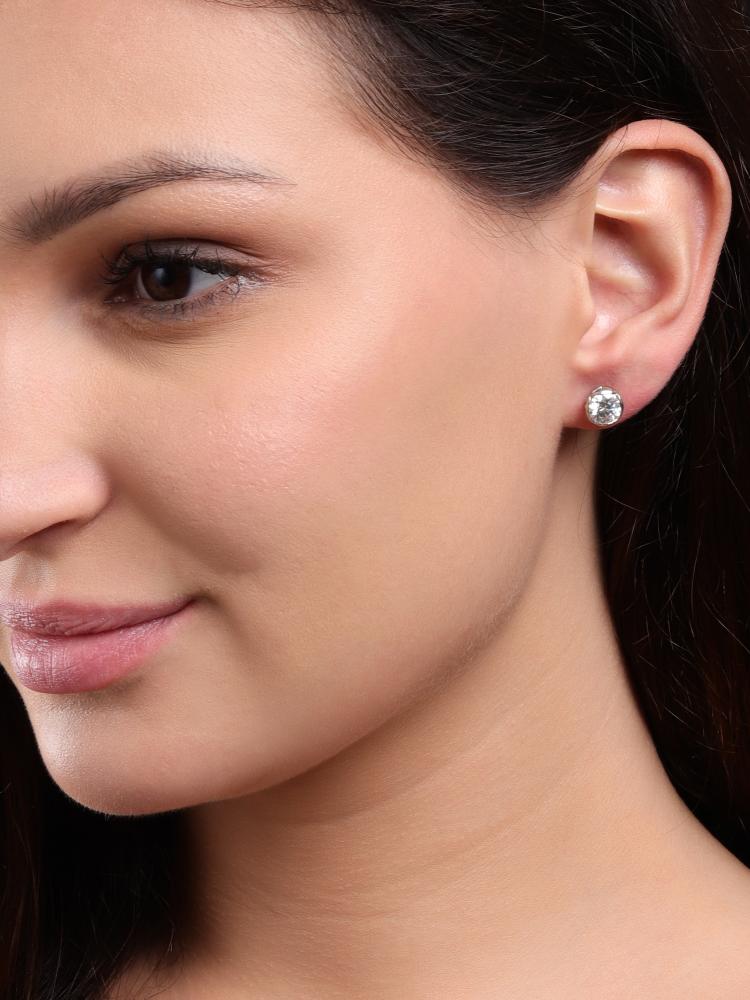 925 Sterling Silver Moissanite Diamond Rhodium-Plated Eternal Glow Stud Earrings