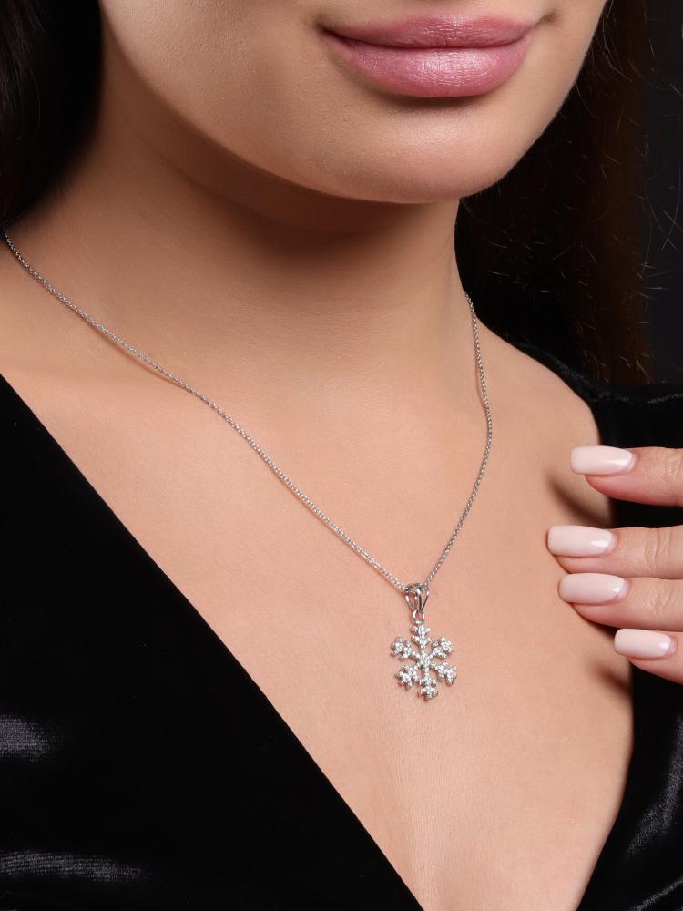 925 Sterling Silver Moissanite Diamond Rhodium-Plated Snowflake Pendant Necklace With Chain