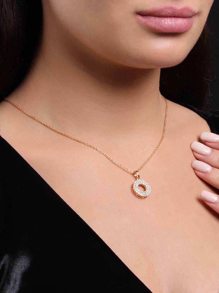 925 Sterling Silver Moissanite Diamond 18K Gold Plated Pave Open Pendant Necklace With Chain