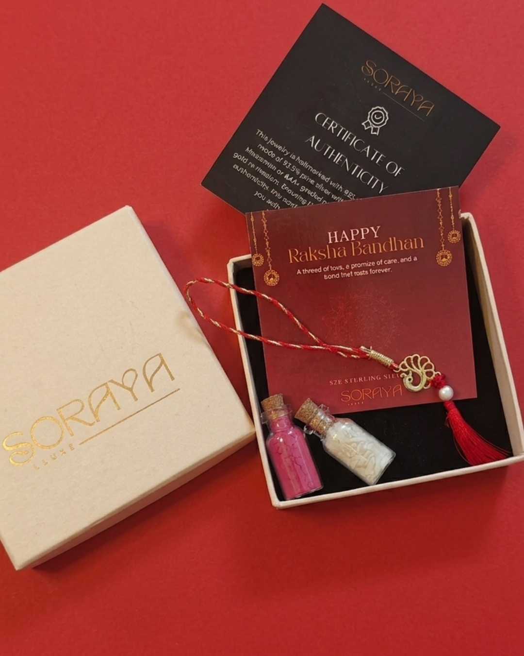 925 Pure Silver Bhaiya Bhabhi Peacock Rakhi with Roli & Chawal (Pack of 2)