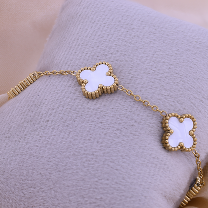 Dainty White Clover Bracelet – 18K Gold Plated, Anti-Tarnish & Waterproof