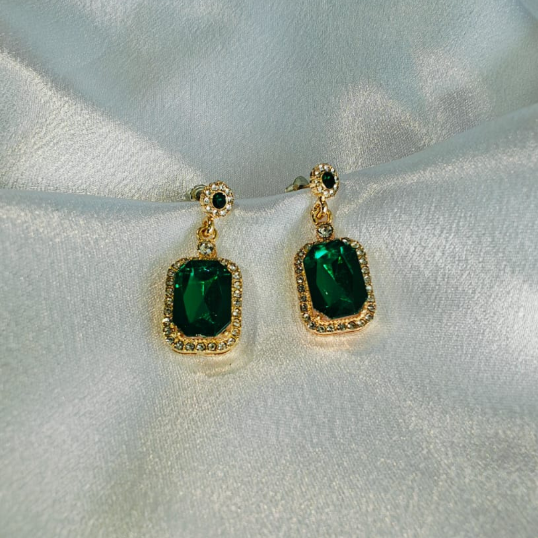 Emerald Necklace and Earrings set - 18K Gold Plated/ Anti Tarnish -Waterproof