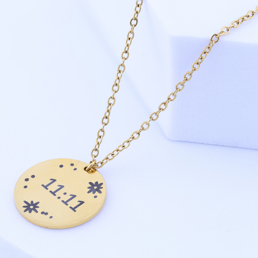 Round 11:11 Pendant Necklace- 18K Gold Plated/ Anti Tarnish -Waterproof