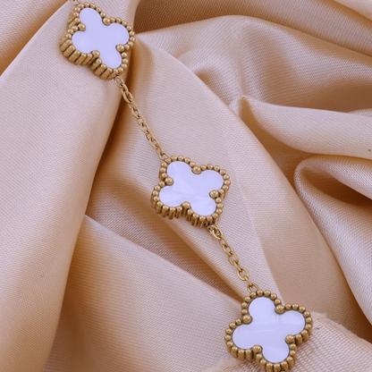 Dainty White Clover Bracelet – 18K Gold Plated, Anti-Tarnish & Waterproof