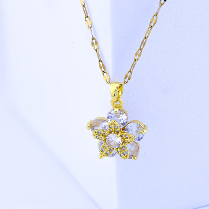 Flora Stone Pendant Necklace  - 18K Gold Plated/ Anti Tarnish -Waterproof