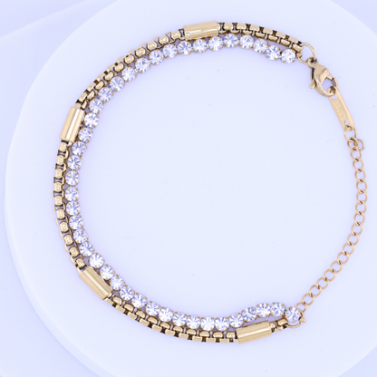 Double Layered Tennis Bracelet  - 18K Gold Plated/ Anti Tarnish -Waterproof