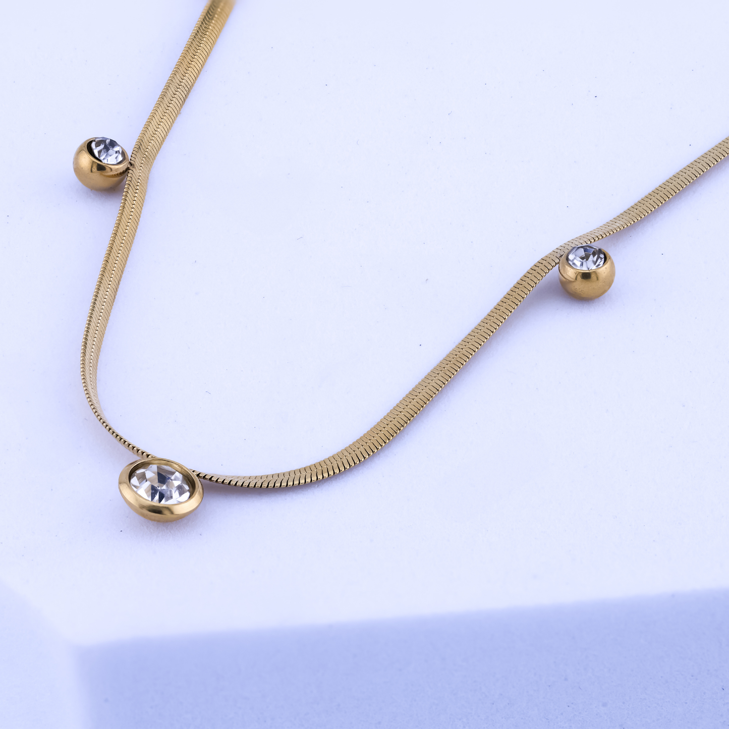 Snake Chain with Zircons Drop Necklace - 18K Gold Plated/ Anti Tarnish -Waterproof