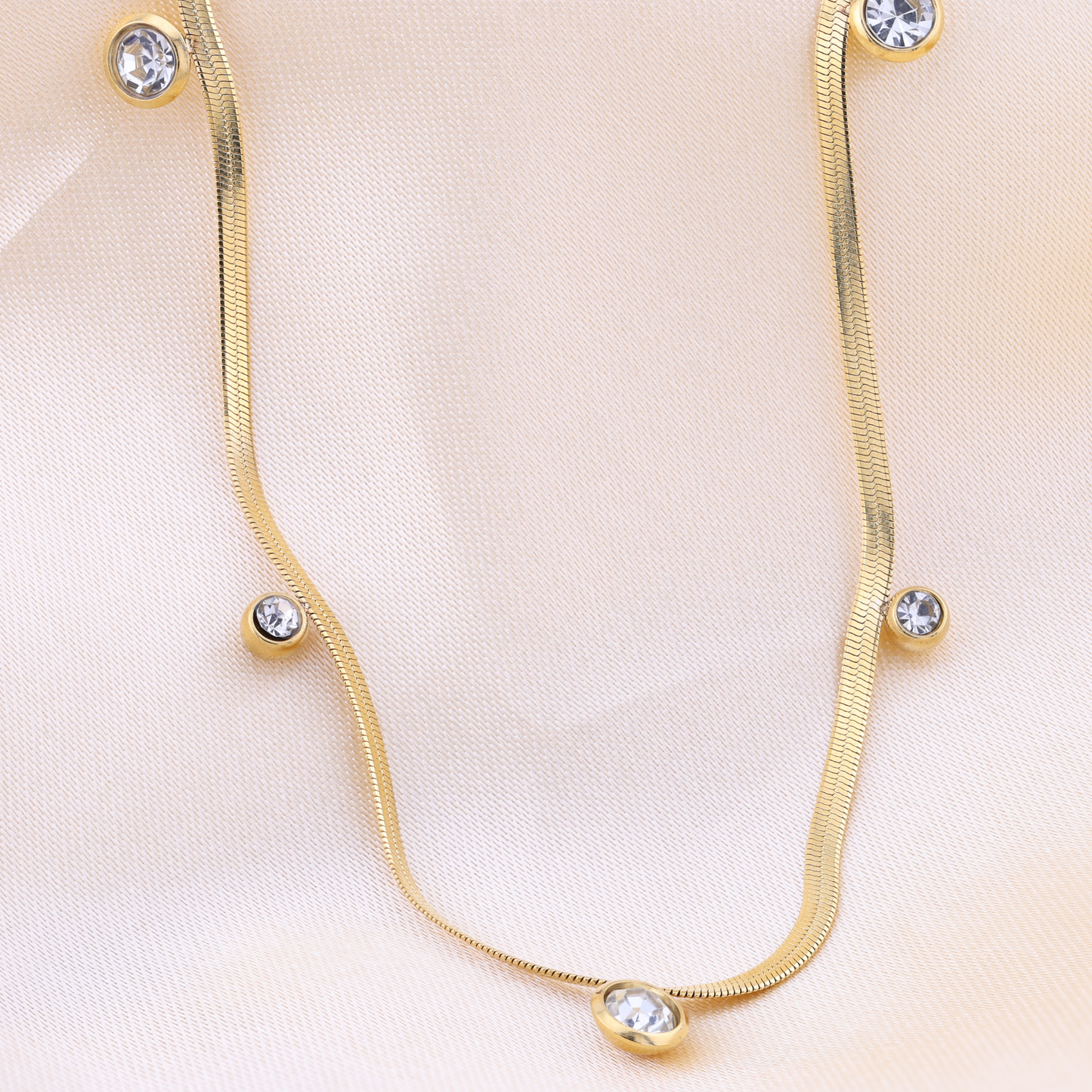 Snake Chain with Zircons Drop Necklace - 18K Gold Plated/ Anti Tarnish -Waterproof