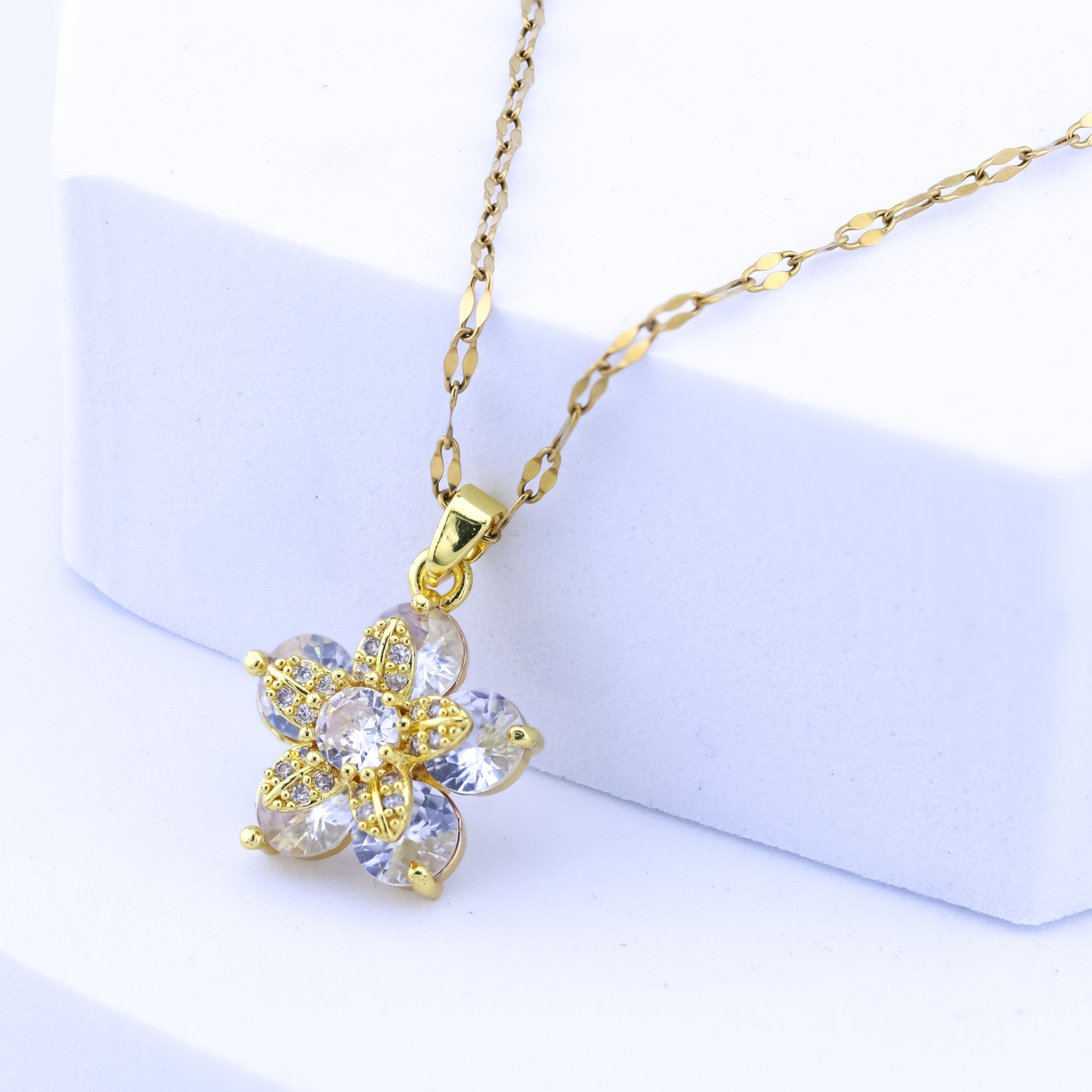 Flora Stone Pendant Necklace  - 18K Gold Plated/ Anti Tarnish -Waterproof