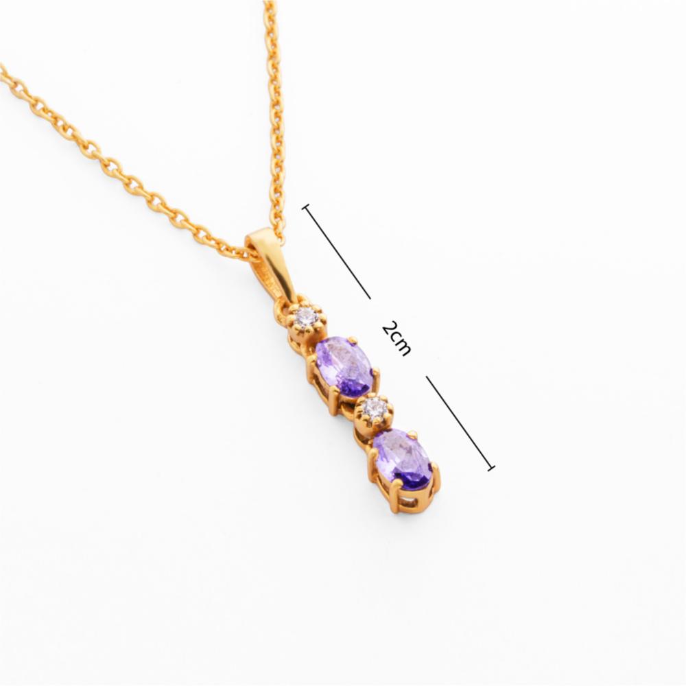 925 Sterling Silver 18K Gold Plated Amethyst Eclipse Pendant Necklace With Chain