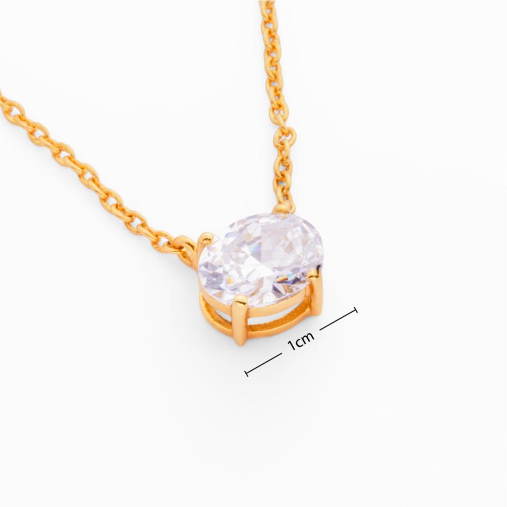 925 Sterling Silver 18K Gold Plated Celeste Oval Pendant Necklace With Chain
