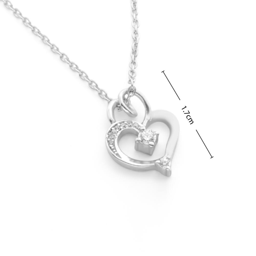 925 Sterling Silver Lustrous Heart Rhodium-Plated Pendant Necklace With Chain