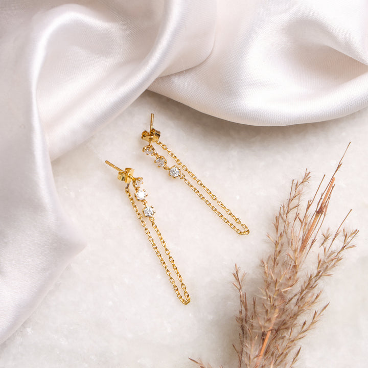 Sterling Silver 18K Gold Plated Moissanite Noor Chain Drop Earrings For Women