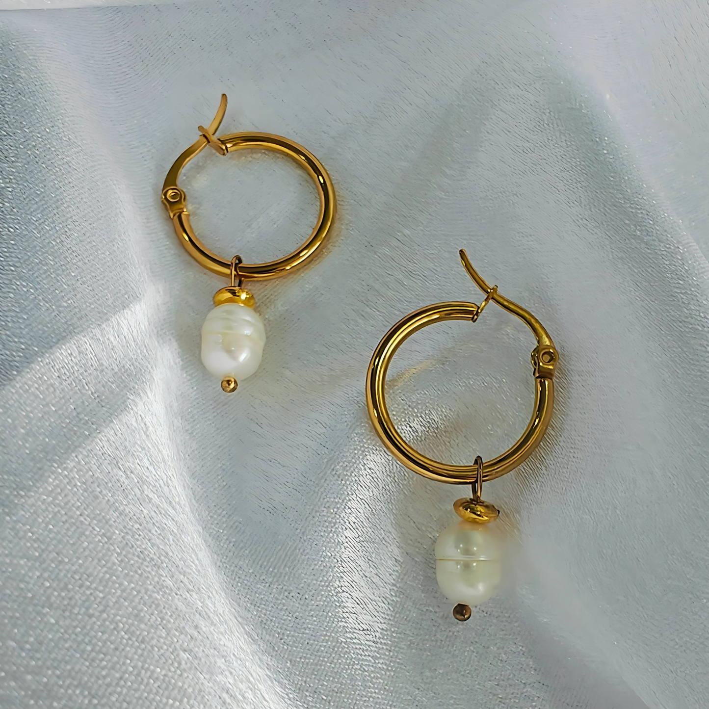 Pearl Drop Hoop Earrings - 18K Gold Plated/ Anti Tarnish -Waterproof