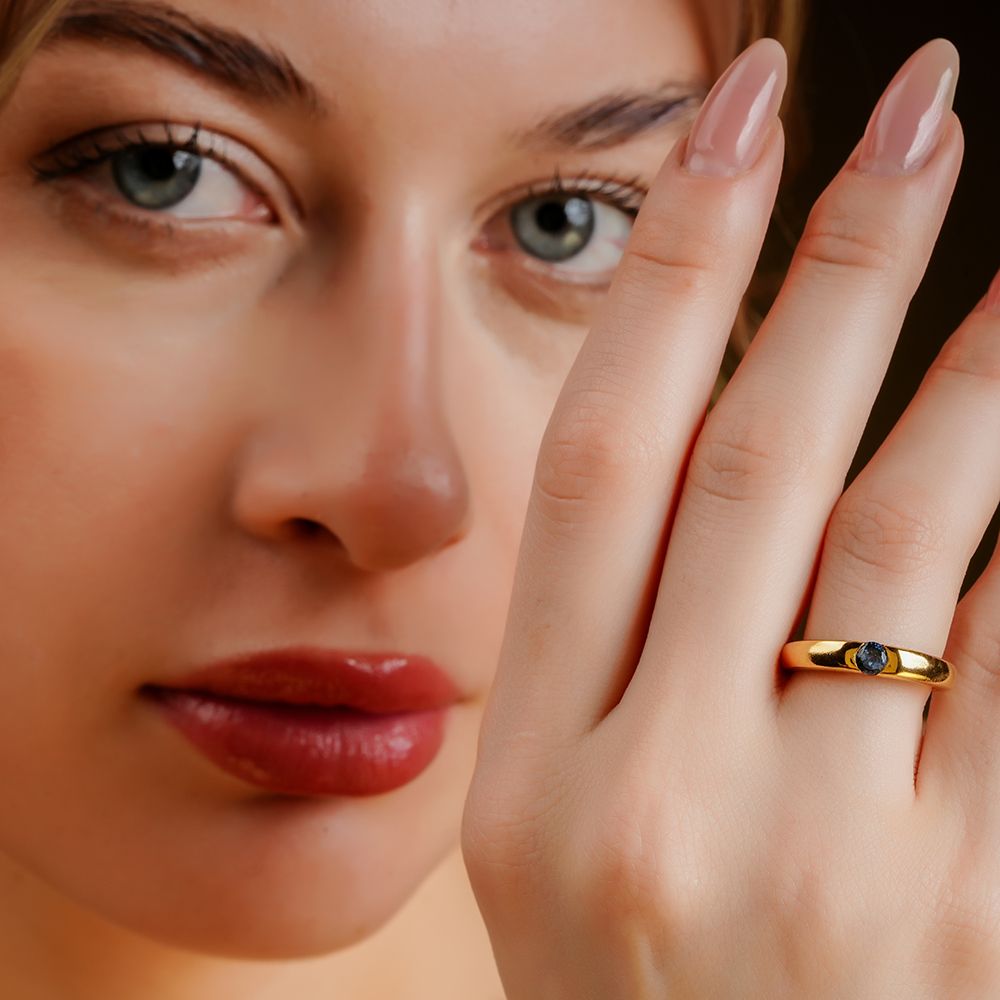 925 Sterling Silver 18K Gold Plated Tanzanite Solitaire Ring