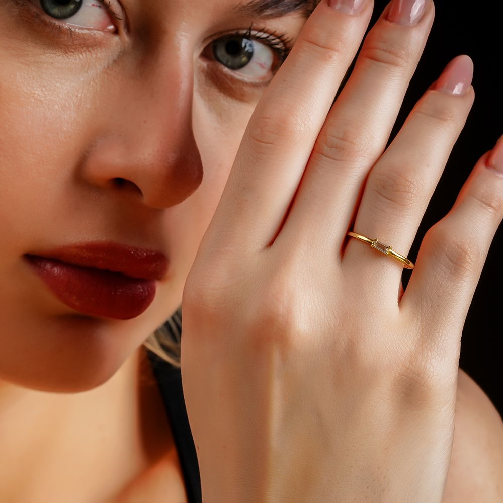 925 Sterling Silver 18K Gold Plated Baguette Ring