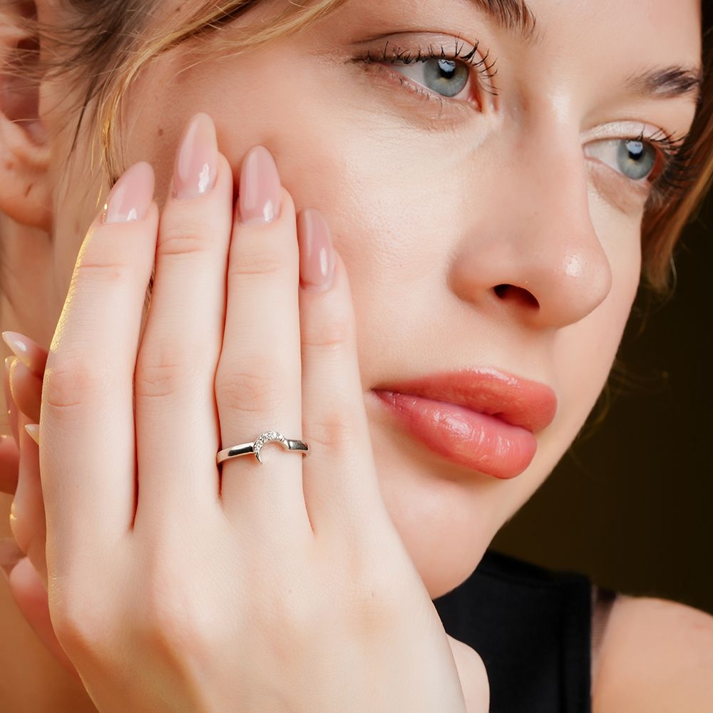 指輪・リング hyeres-lor Champagne Full Moon Silver (W) Glossy Slim Ring M 925 Sterling Silver Rhodium-Plated Ethereal Moon Ring