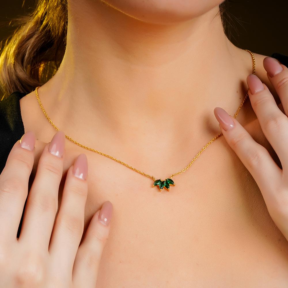 925 Sterling Silver Gold plated Verdant Bloom Pendant Necklace With Chain