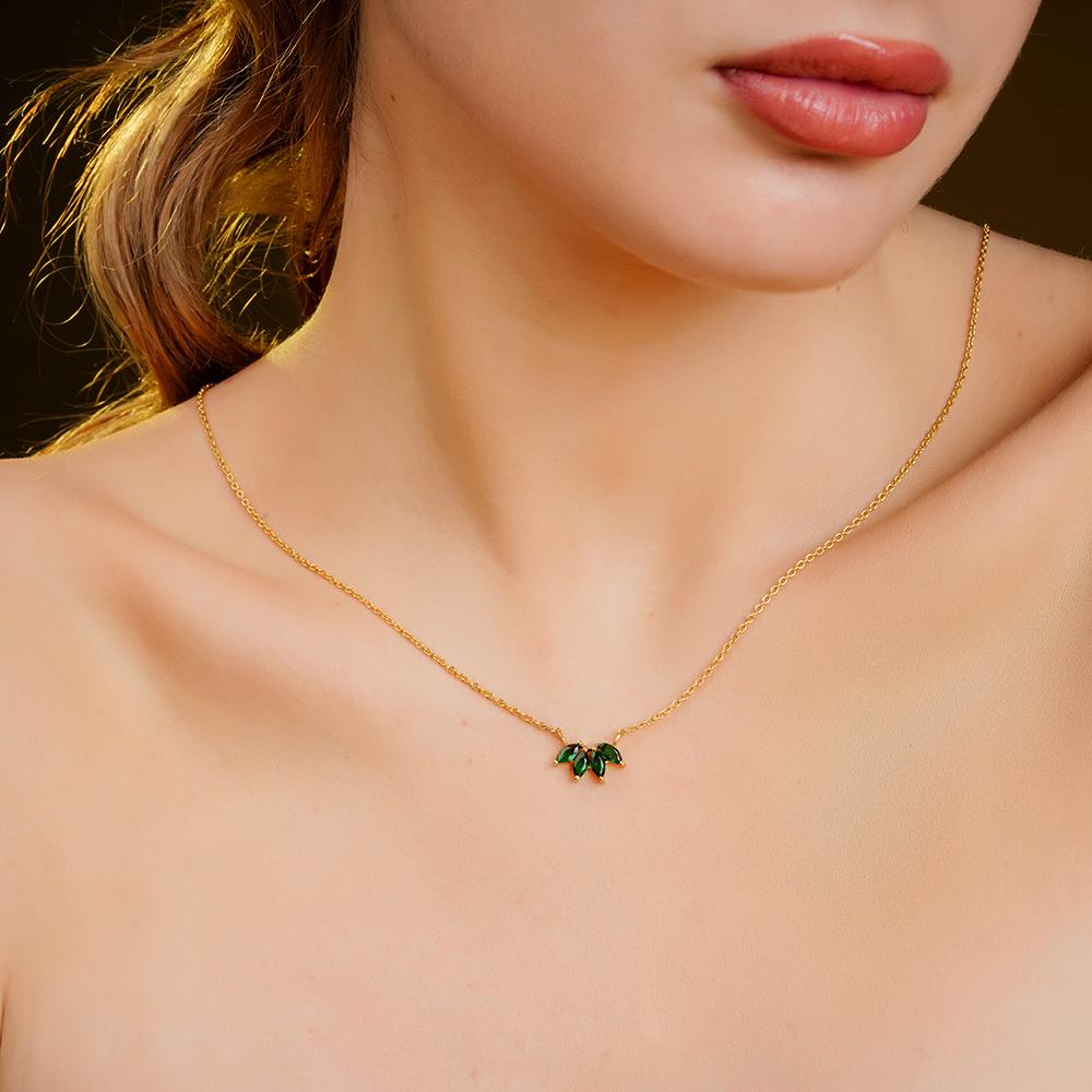 925 Sterling Silver Gold plated Verdant Bloom Pendant Necklace With Chain