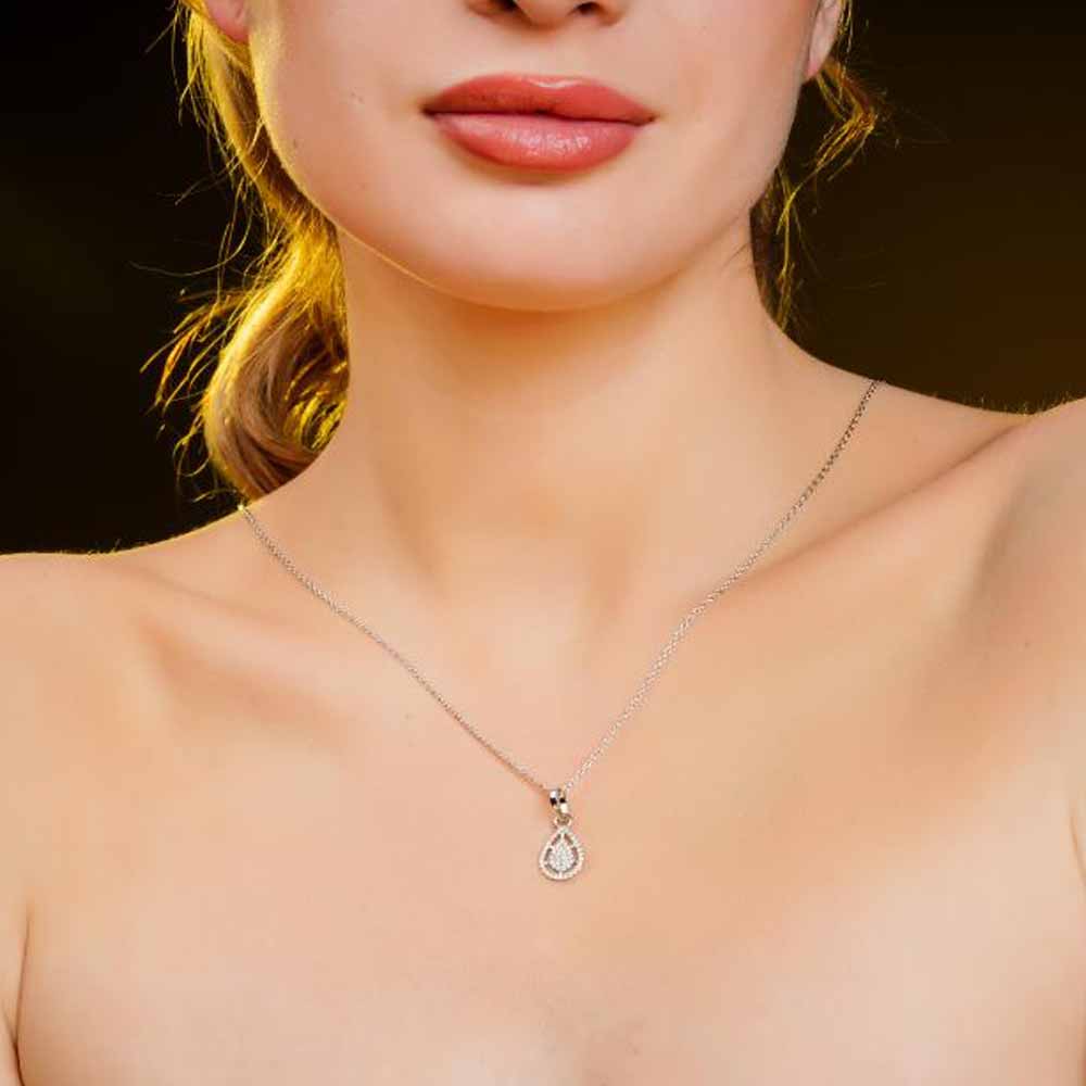 925 Sterling Silver Moissanite Diamond Raindrop Rhodium-Plated Pendant Necklace With Chain