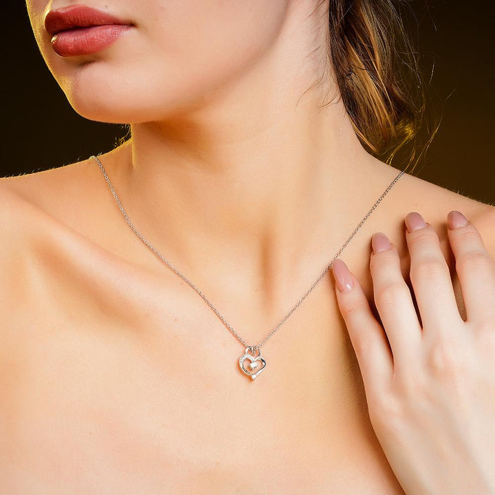 925 Sterling Silver Lustrous Heart Rhodium-Plated Pendant Necklace With Chain