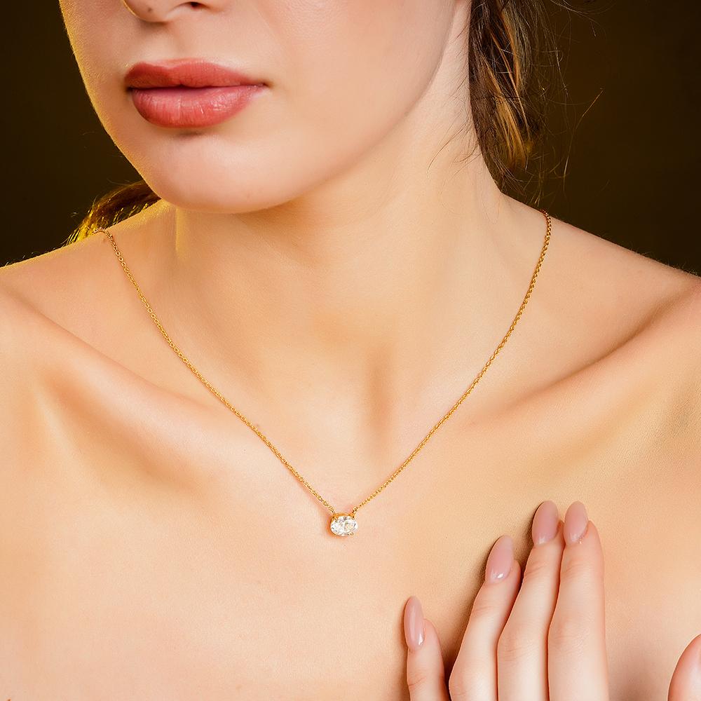 925 Sterling Silver 18K Gold Plated Celeste Oval Pendant Necklace With Chain