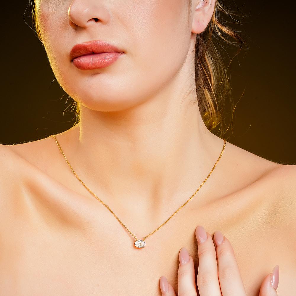 925 Sterling Silver 18K Gold Plated Celeste Oval Pendant Necklace With Chain
