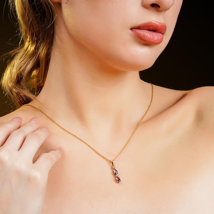 925 Sterling Silver 18K Gold Plated Amethyst Eclipse Pendant Necklace With Chain