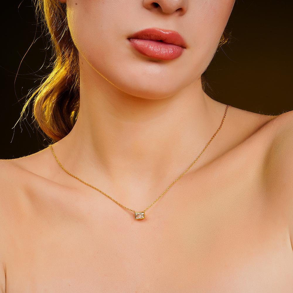 925 Sterling SIlver 18K Gold Plated Lustre Octa Pendant Necklace With Chain