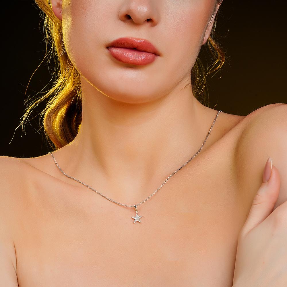 925 Sterling Silver Celestial Radiance Rhodium-Plated Pendant Necklace With Chain